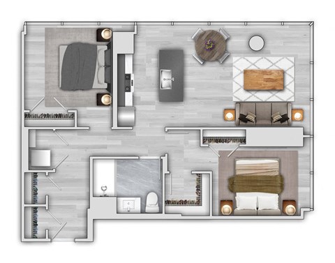 Floor plan for 2 beds, 1 bath, 1050 sqft